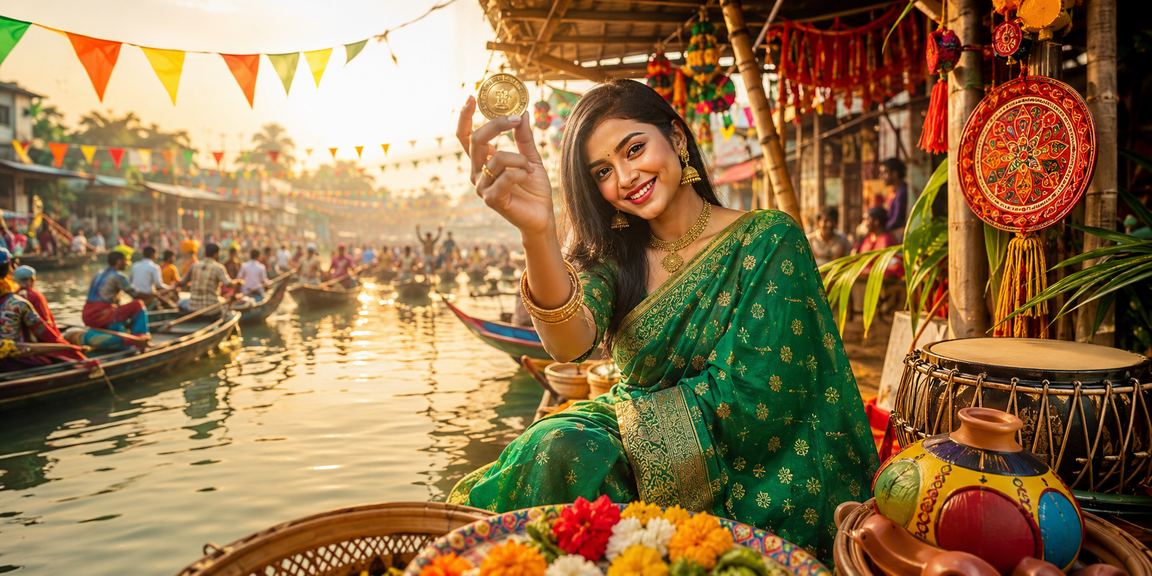 বরিশালে শাড়ি পরা তরুণী মোবাইলে ডিপোজিট করছেন